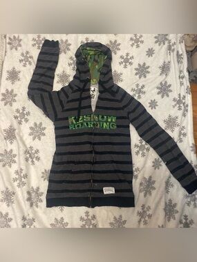 K2 Gray and Green Striped Zip Hoodie with Camo Hood Lining